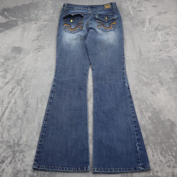 Iei Pants Womens 3 Blue Sophia Hipster Flare Mid Rise Medium Wash Denim Jeans - Picture 16 of 16